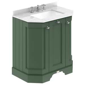 Bayswater Victrion Hunter Green Angled Traditional Freestanding Vanity Unit & White Marble Top Basin - 750mm
