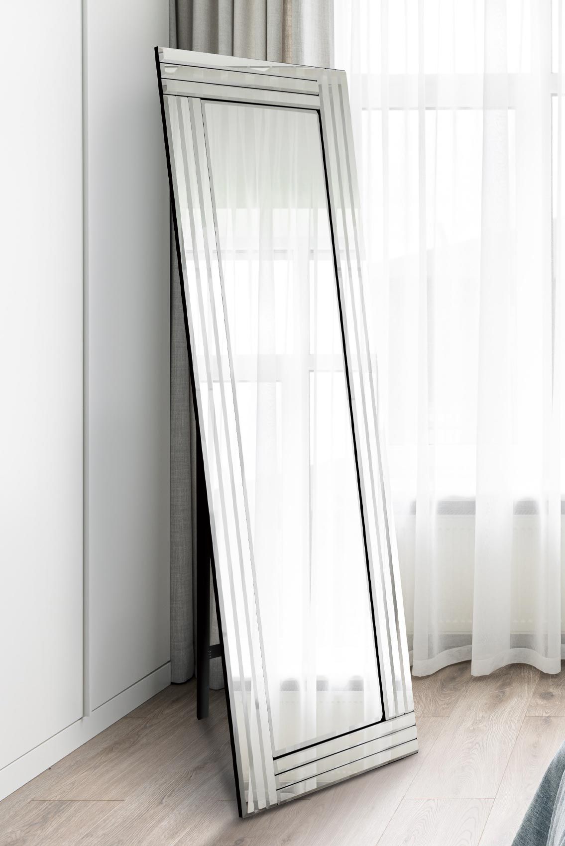 MirrorOutlet Cheval Triple-Bevel Free Standing Mirror 170 x 58 CM 5ft7 x 1ft11 in Silver