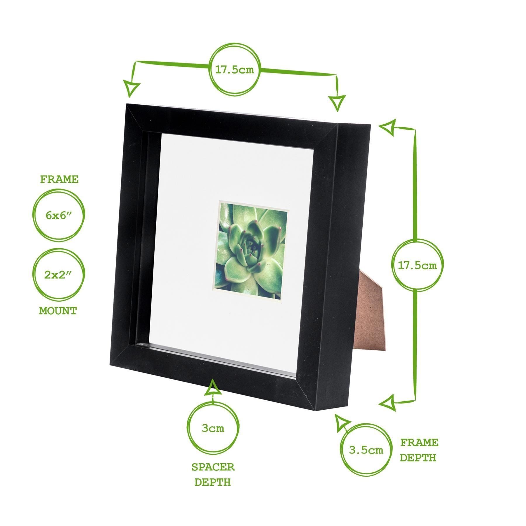 Nicola Spring 3D Box Photo Frames - 6 x 6" with 2 x 2" Mount - White Mount - Pack of 2 4