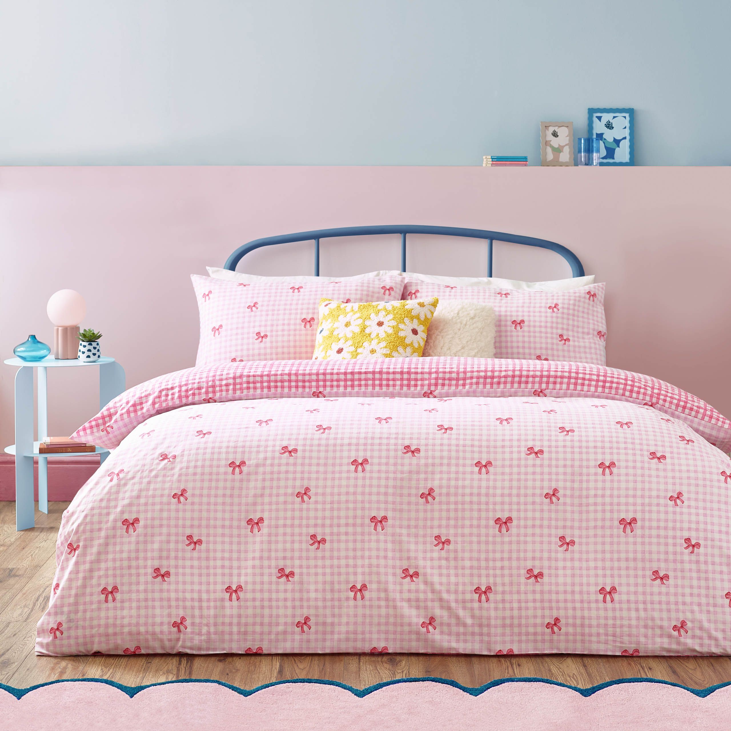 Heya Home Gingham Bows Printed Duvet Cover Set in Pink