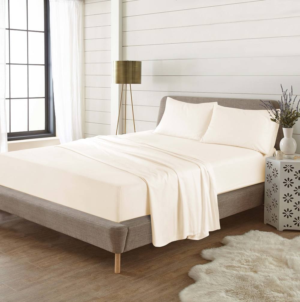 Homes-Linen Plain Thermal Flannelette Flat Sheet 100% Brushed Cotton Bedding in Cream