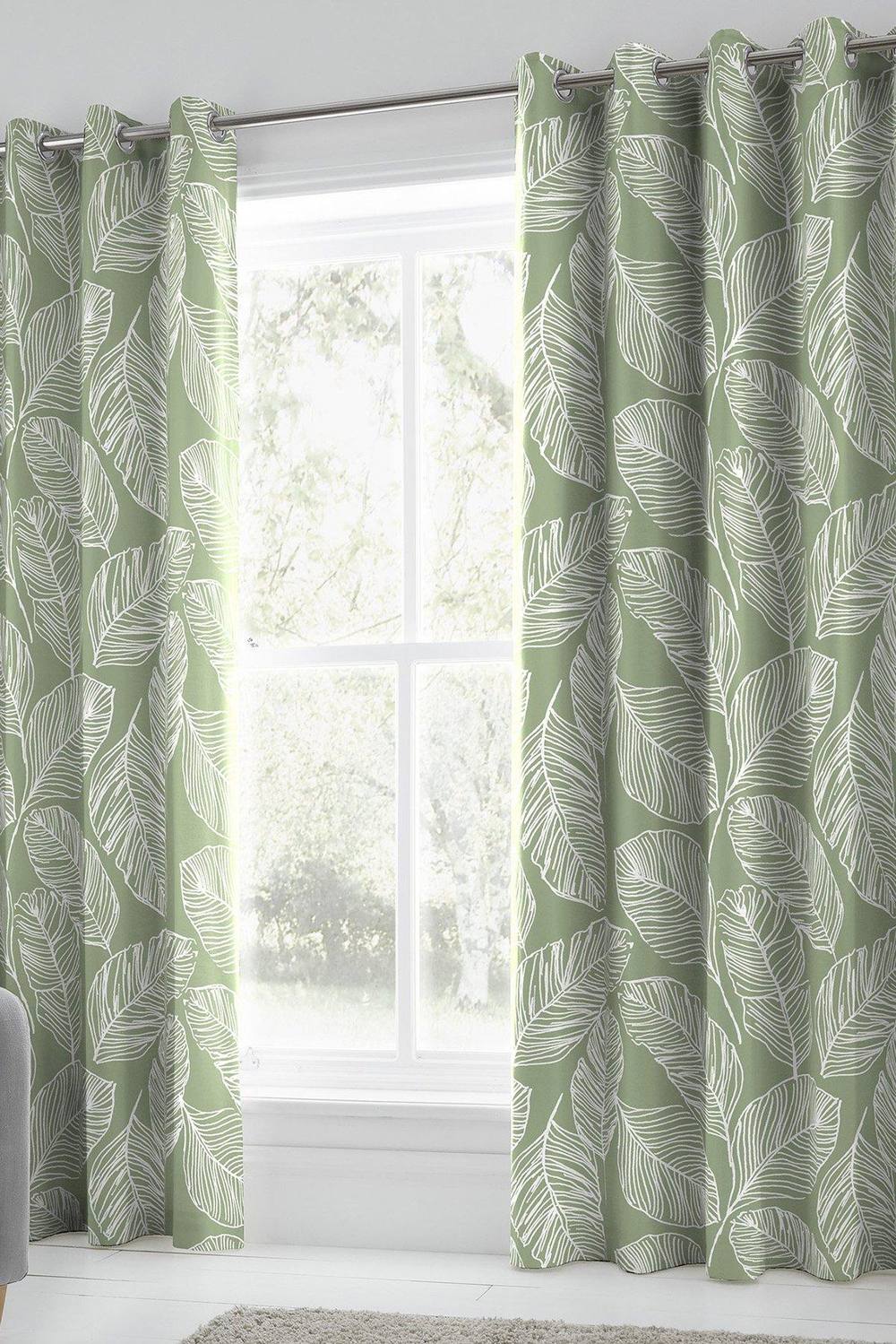 Fusion 'Matteo' 100% Cotton Light Filtering Pair of Eyelet Curtains in Green