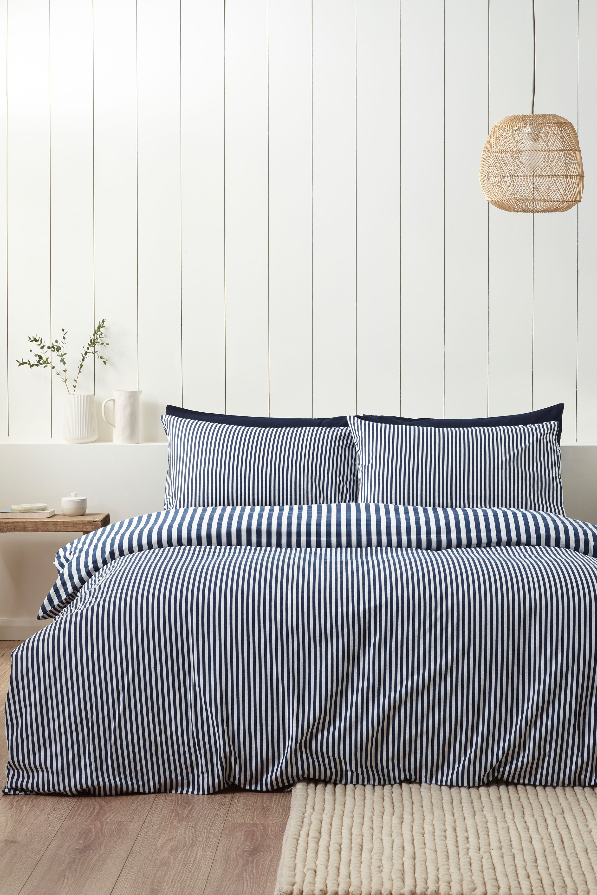 Catherine Lansfield Brushed Stripe 100% Cotton Duvet Cover Set in Navy 2