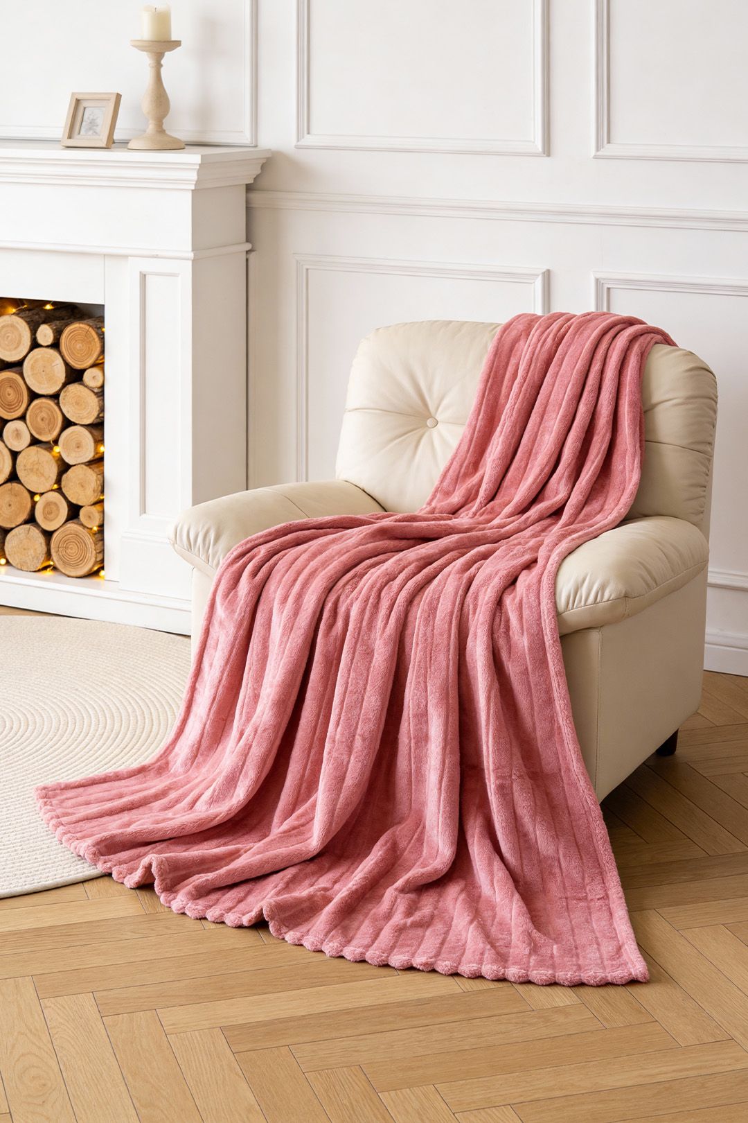 Living and Home Reversible Fluffy Striped Throw Blanket in Pink