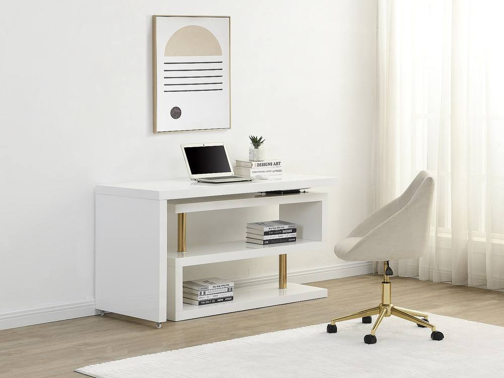 Vente-unique Extendable Desk With 360° Rotating Top - Lacquered MDF - White and