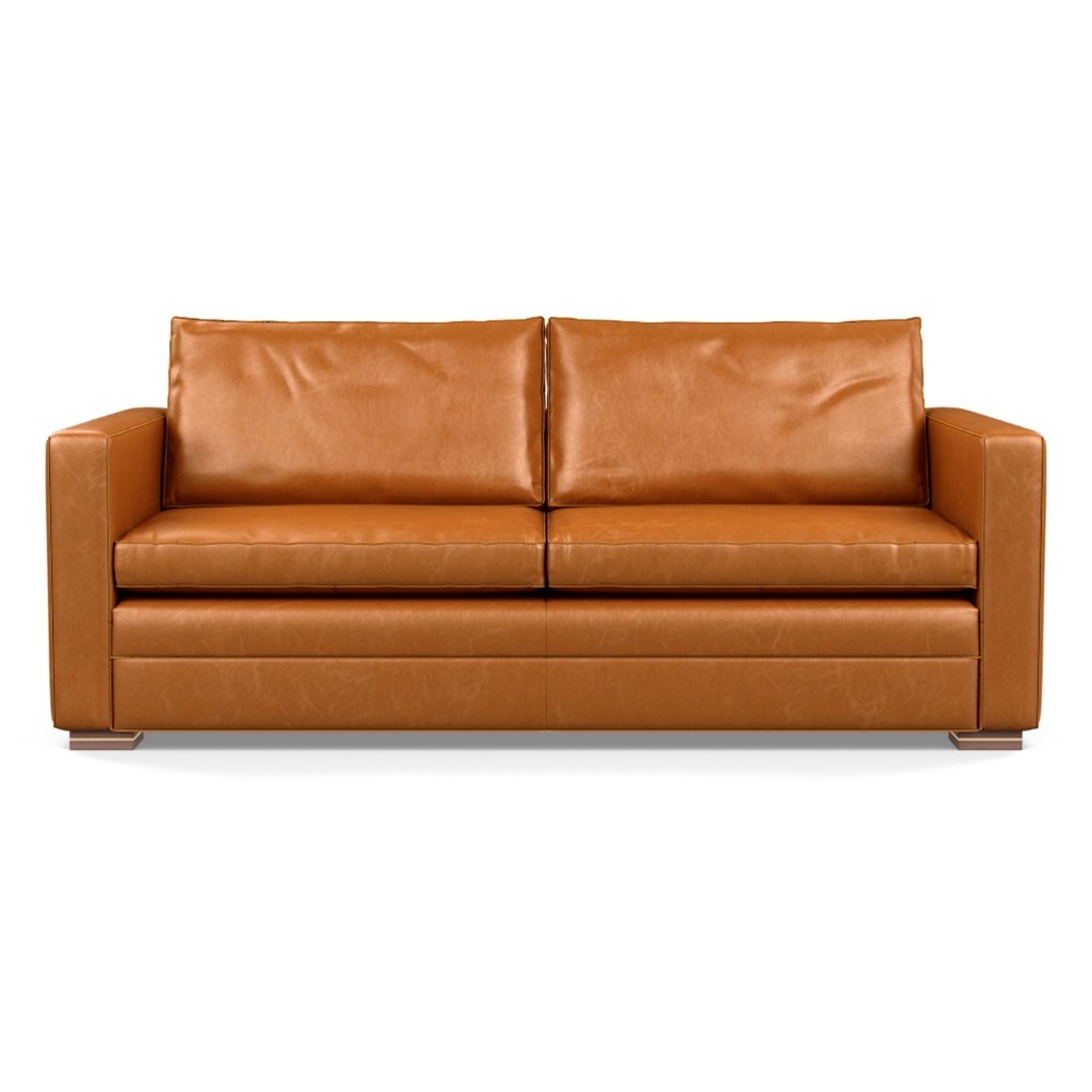 Heal's Palermo 3 Seater Sofa Stonewash Leather Toffee 277 Brass and Walnut