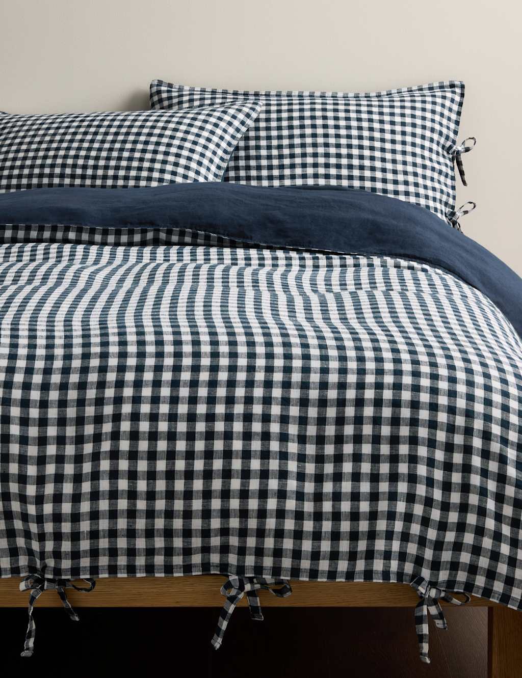 M&S Pure Linen Gingham Bedset Blue