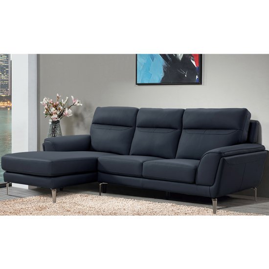 Vitalia Corner Left Handed Leather Sofa Bed In Indigo