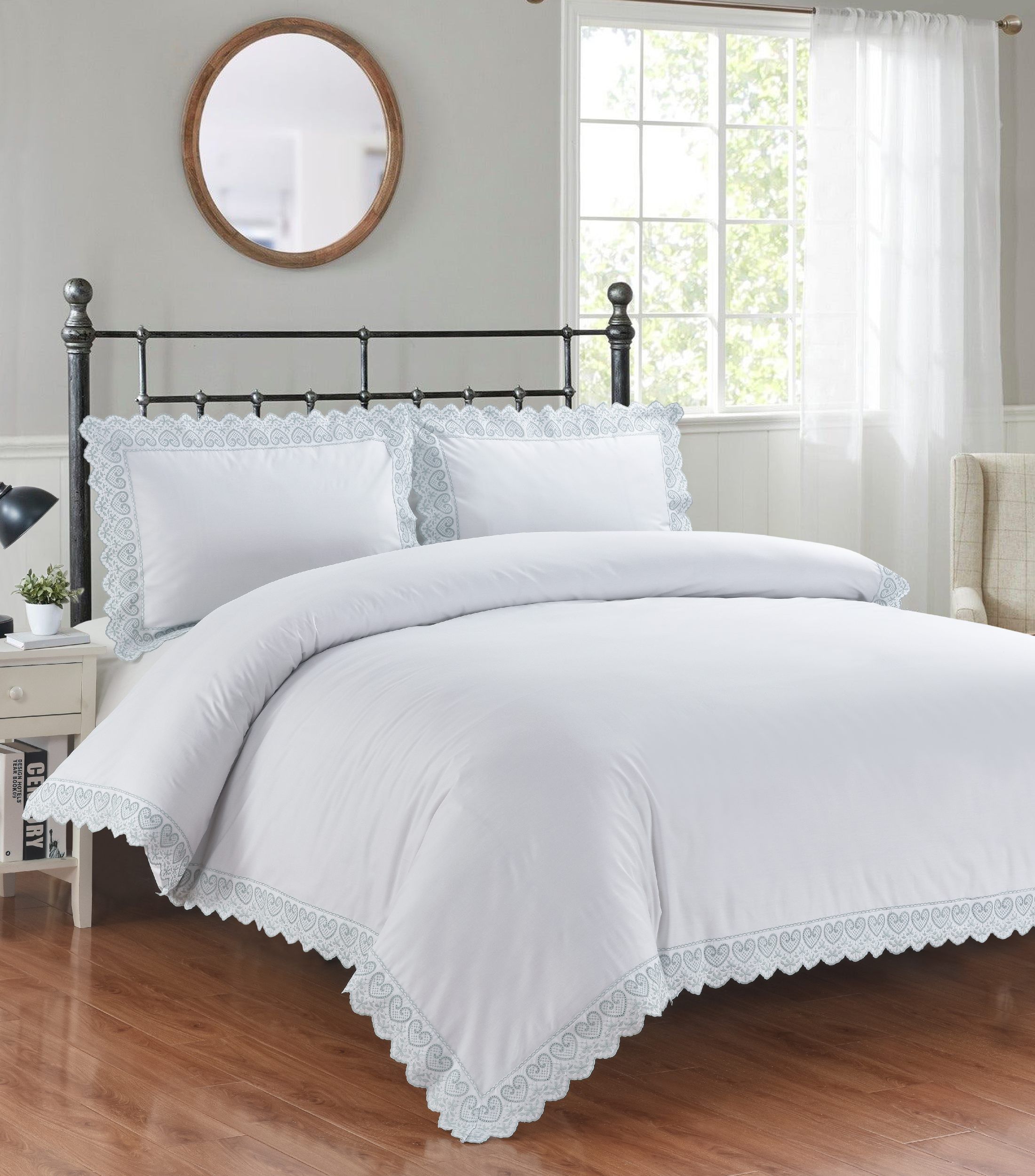 Rapport Home Elise Embroidered Floral Polyester Duvet Cover Set with Pillowcase in White