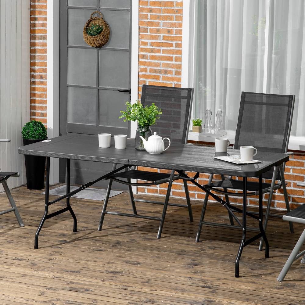 OUTSUNNY Outdoor Dining Table for 6, Folding Garden Dining Table in Dark Grey