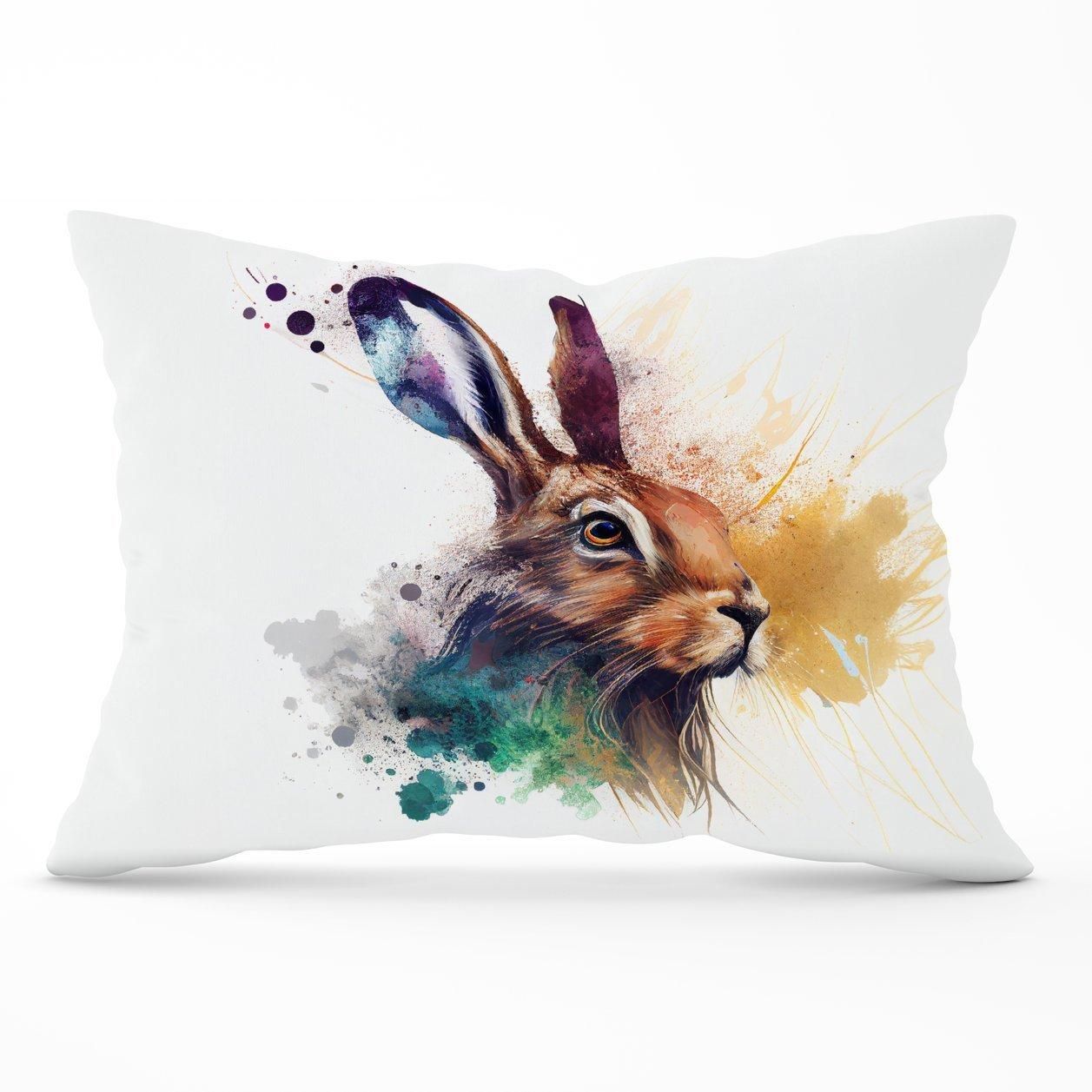 Warren Reed - Designer Hare Close Up Splashart Cushions in Brown