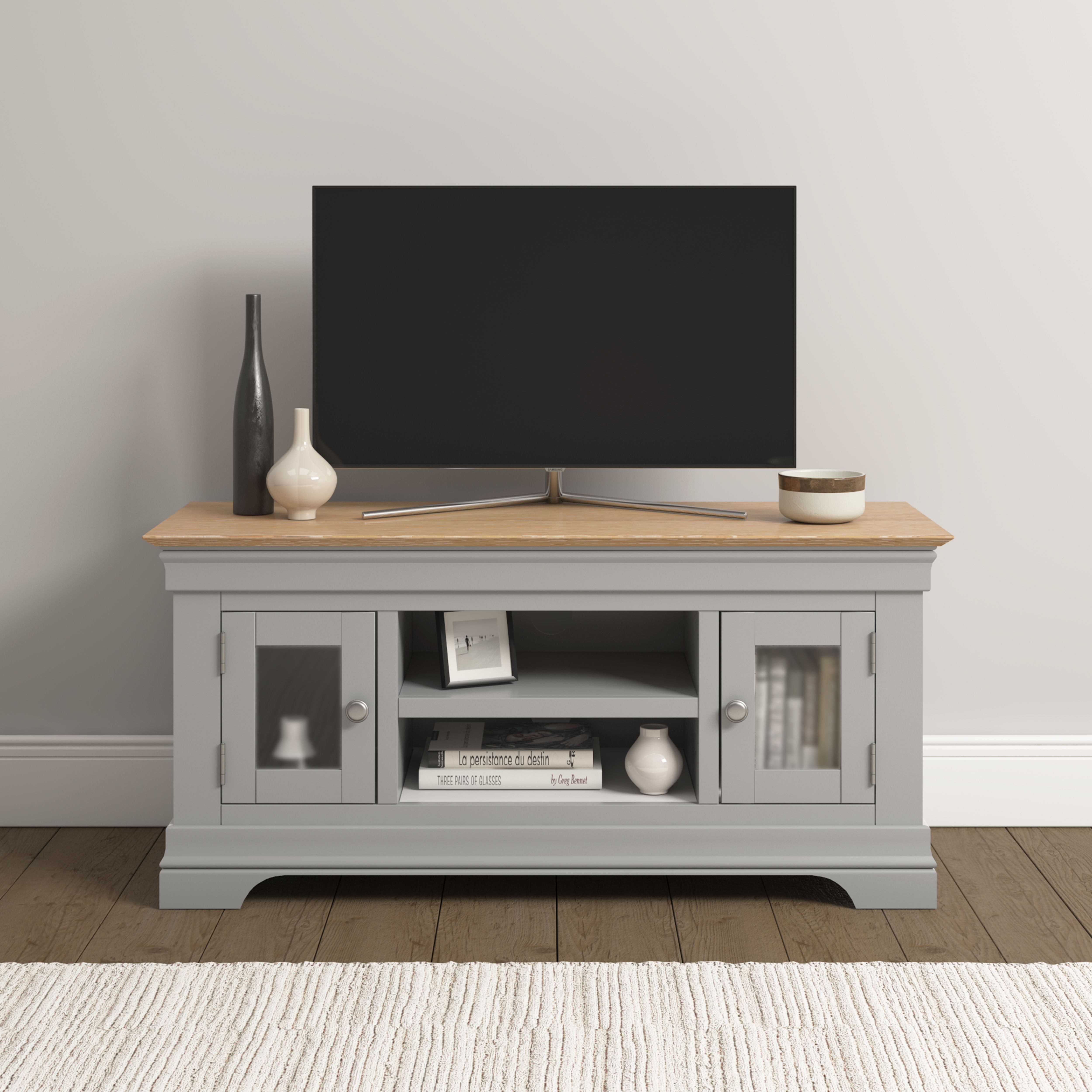 Seconique Bordeaux Small TV Stand (Fully Assembled) in Light Grey