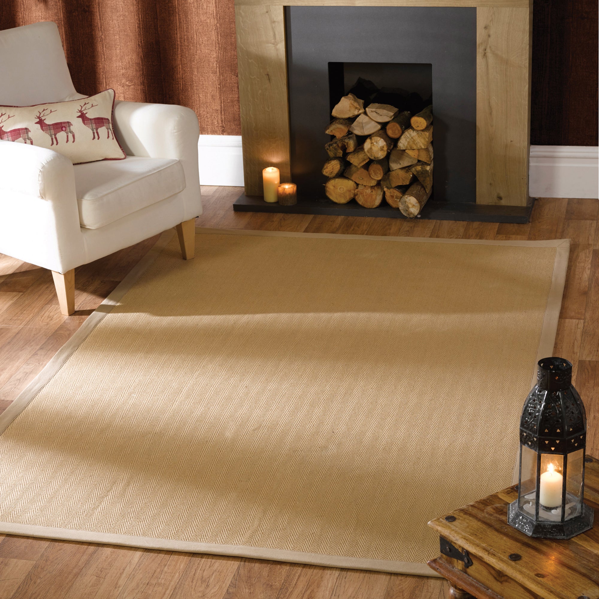 Natural Fibre Herringbone Rug Natural Brown