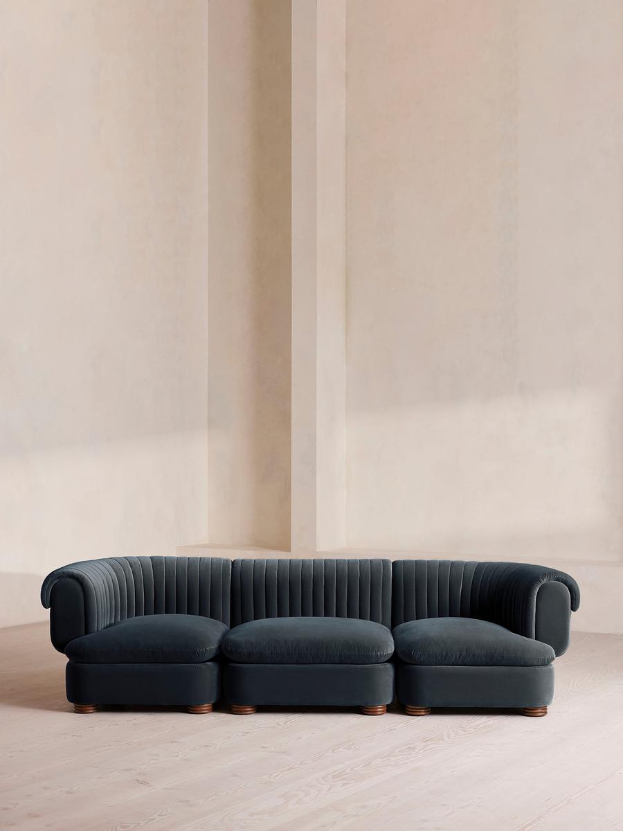 Rava Modular Sofa, Four Seater, Velvet, Grey Blue