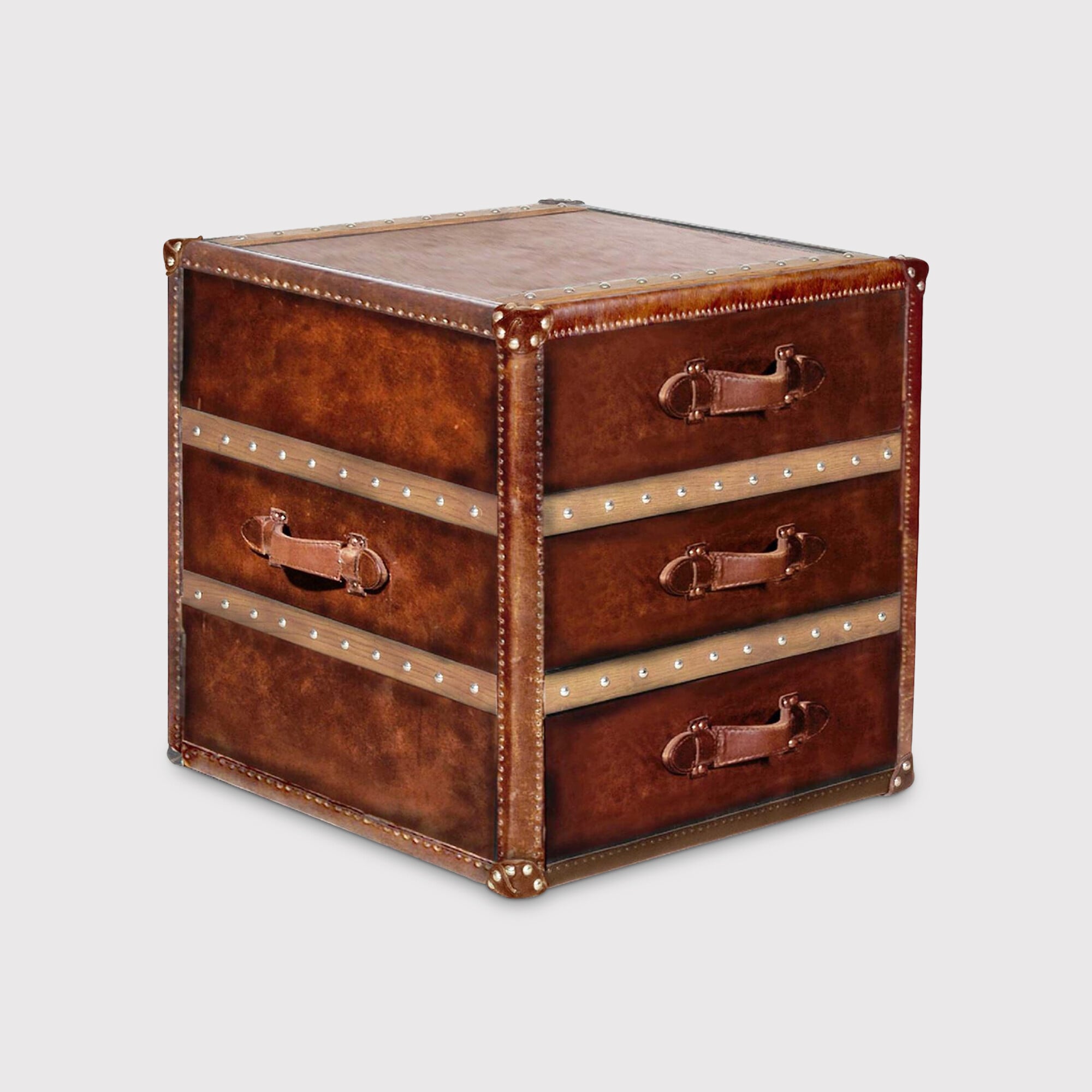 Timothy Oulton Stonyhurst Side Table Large, Brown Leather | Barker & Stonehouse