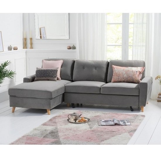 Coreen Velvet Left Hand Facing Chaise Sofa Bed In Grey