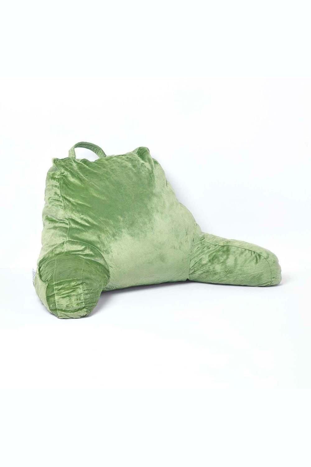 Homescapes Reading Pillow Memory Foam Filling & Velvet Cover, Large in Green