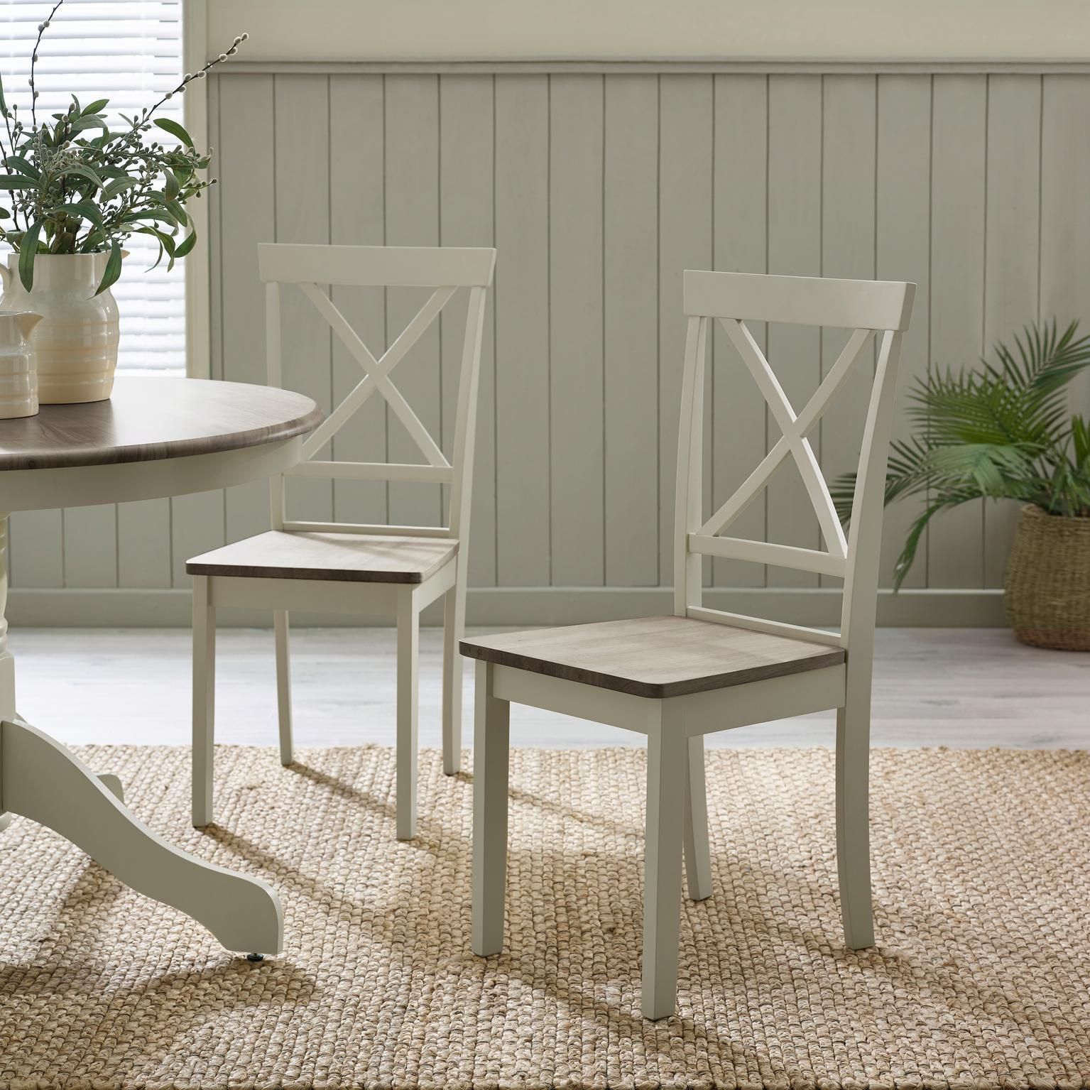 FurnitureboxUK Millford x2 Solid Wood Crossback Dining Chairs in Light Grey