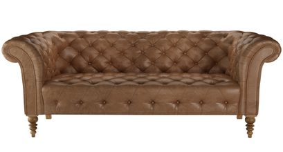 Oscar Button Seat 3 Seat Sofa in Tan Vintage Leather - sofa.com