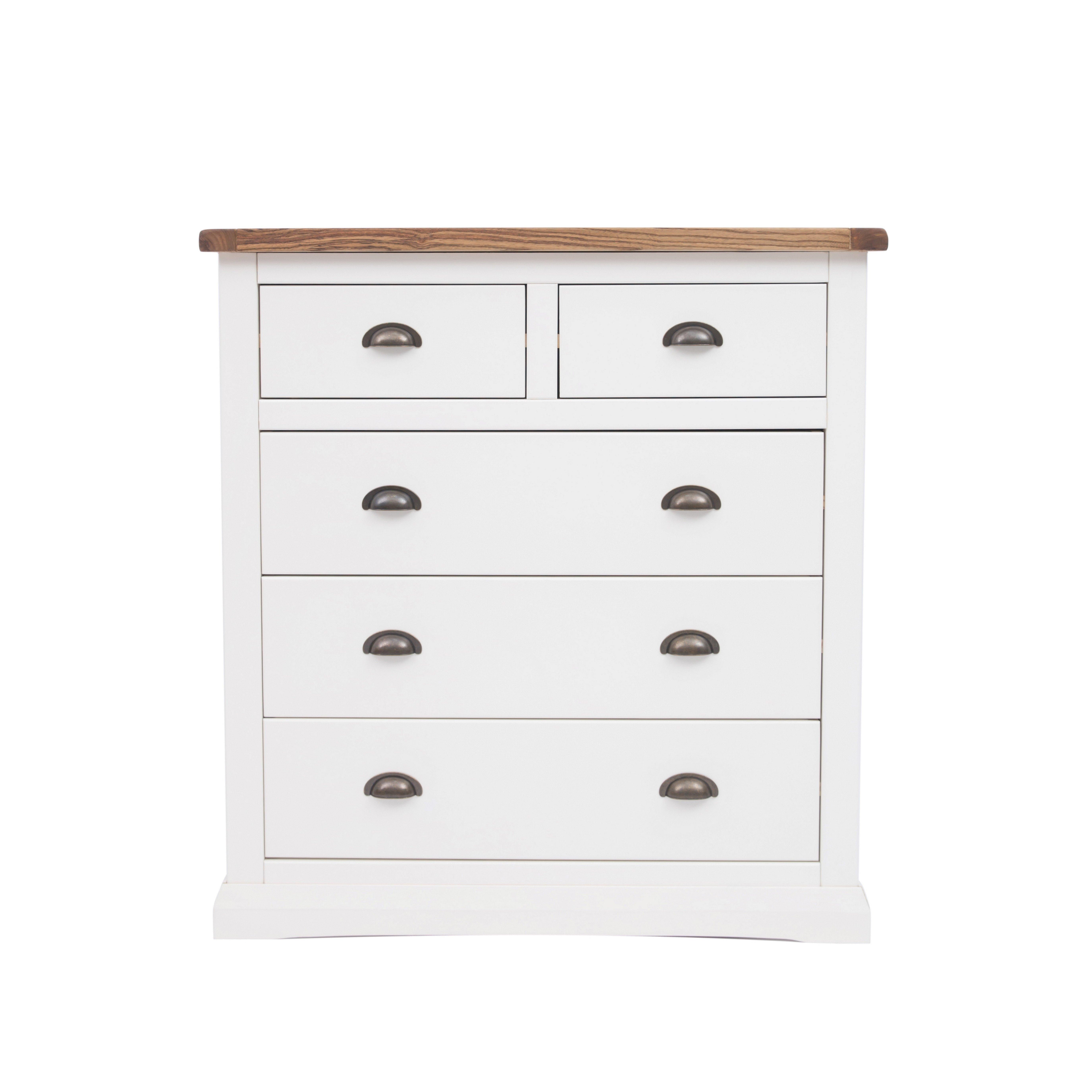 Cabinet Bits Cosenza 5 Drawer Chest of Drawers Brass Cup Handle in Off-White