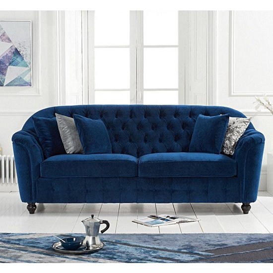 Karrio Linen Fabric 3 Seater Sofa In Blue