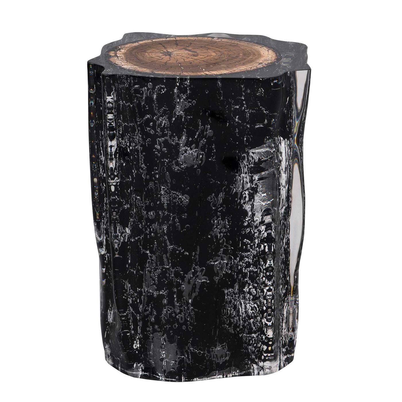 Timothy Oulton Floem Side Table, Burnt Wood and Acrylic