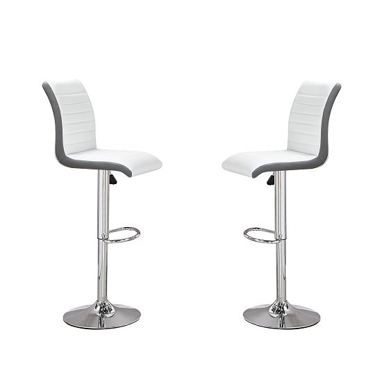 Ritz Bar Stools In White And Grey Faux Leather In A Pair
