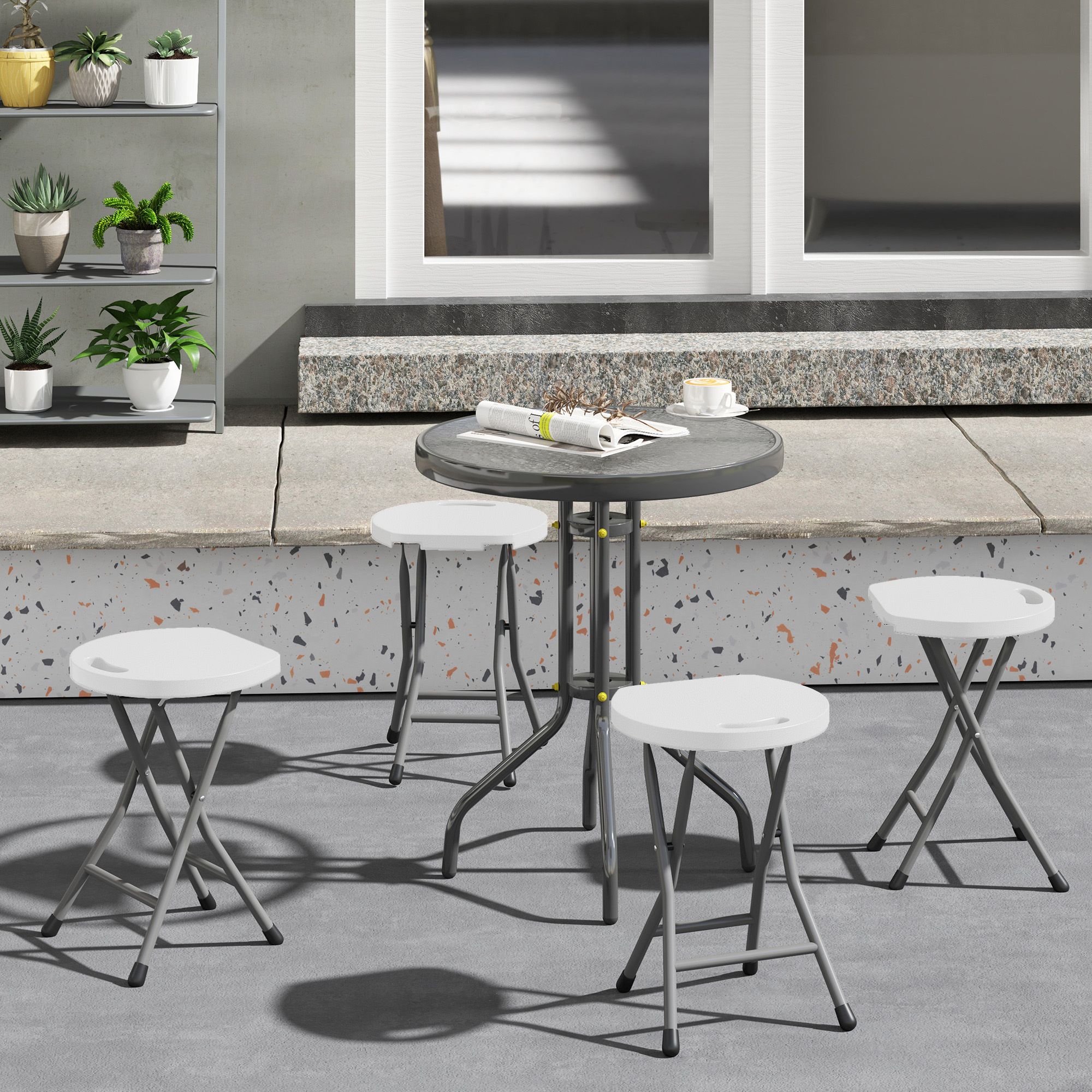 OUTSUNNY Folding Stool Set of 4, Decorative Garden Stool Set, White