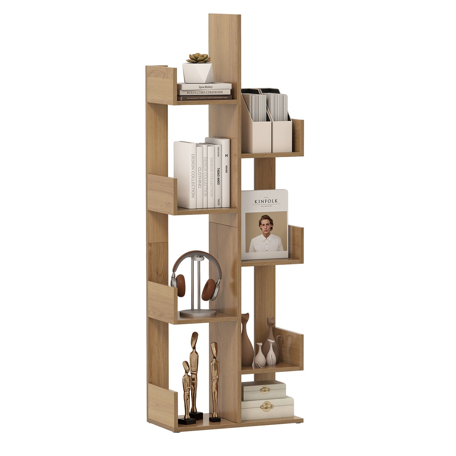 Costway 8-Tier Bookcase Multipurpose Bookshelf Freestanding Bookcase in Natural