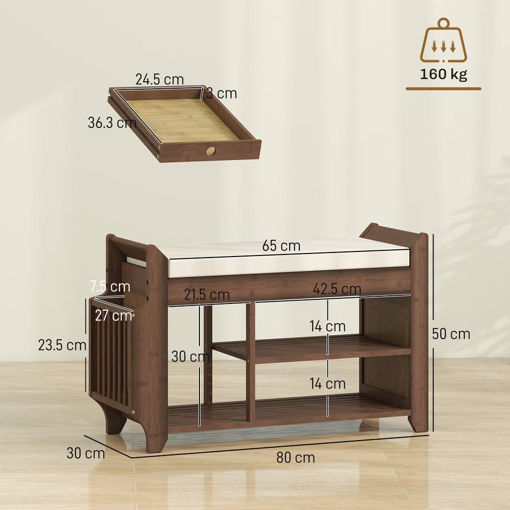 HOMCOM Shoe Bench Cushioned Seat 80 cm in Dark Brown 3