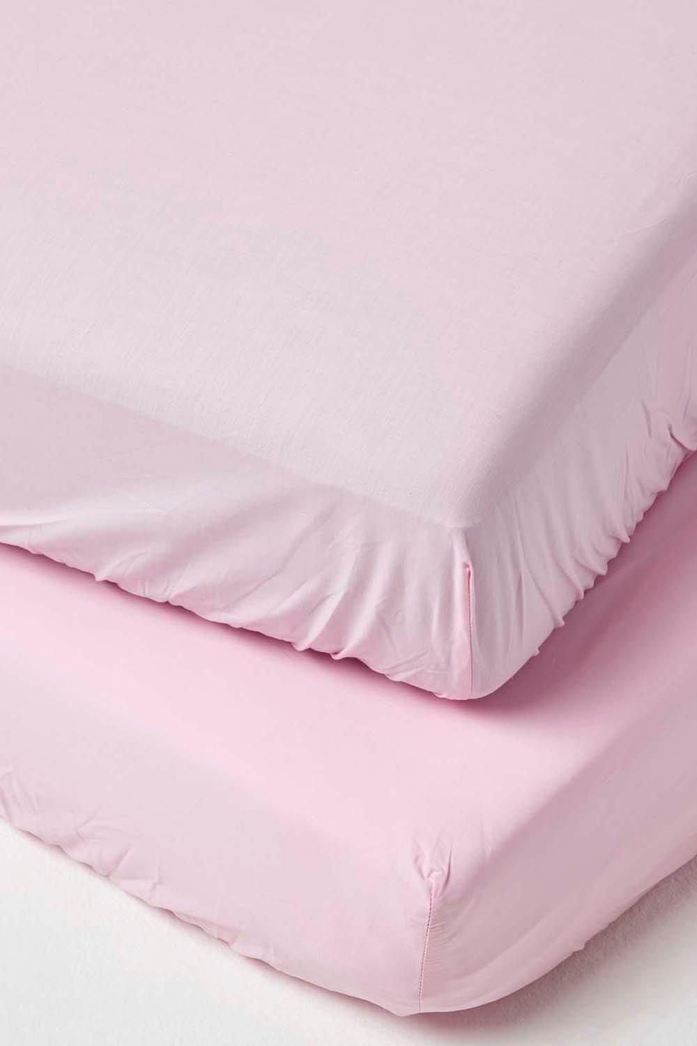 Homescapes Cotton Cot Bed Fitted Sheets 200 Thread Count, 2 Pack in Pink