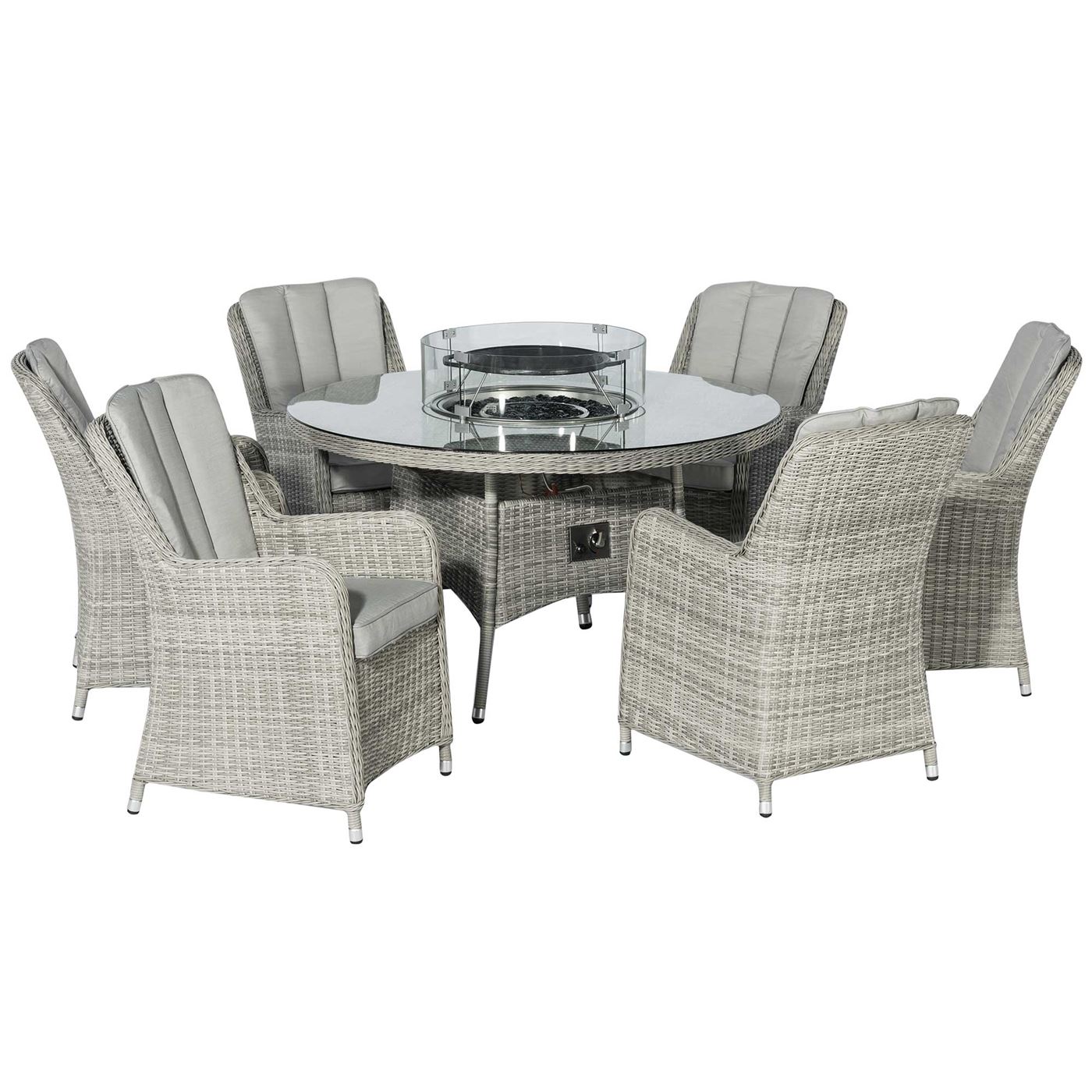 Hathaway 6 Seat Round Garden Dining Set in Light Grey Weave and Grey Fabric