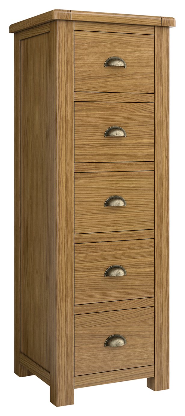 Habitat Kent 5 Drawer Tallboy - Oak & Oak Veneer