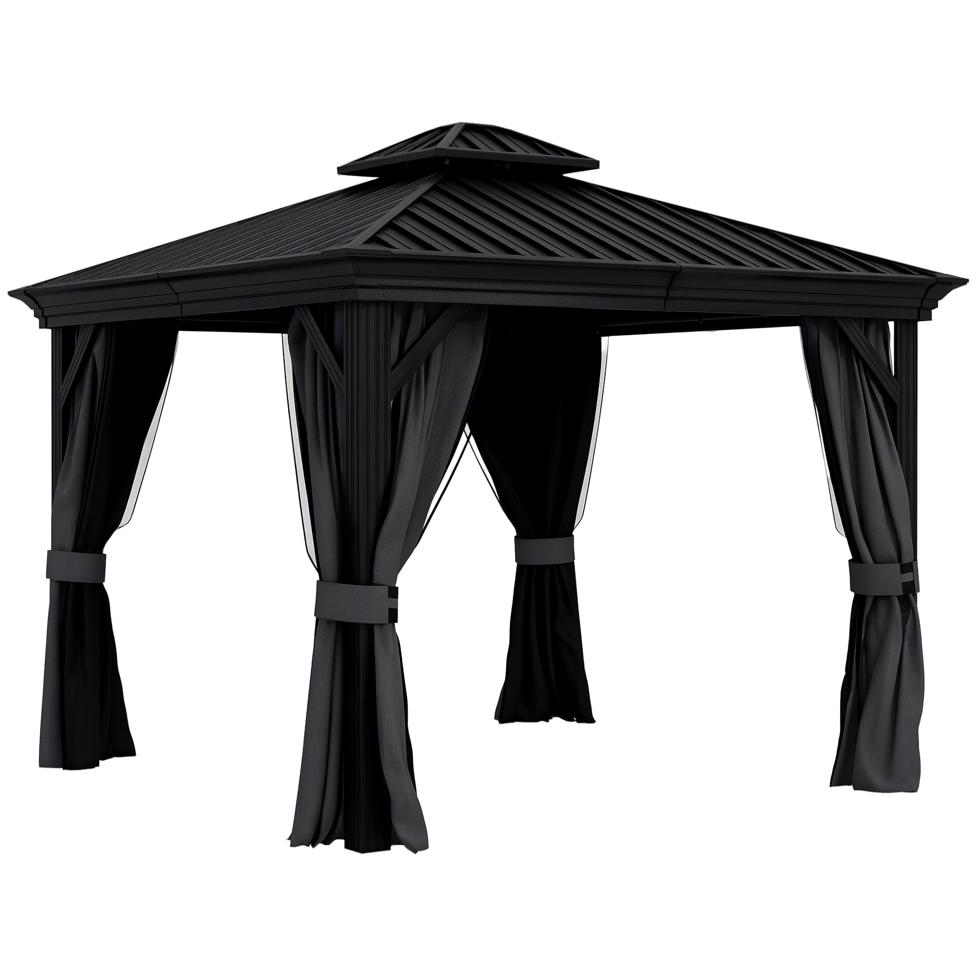 OUTSUNNY 3 x 3.7m Aluminium Outdoor Hardtop Gazebo Canopy 2-Tier Roof in Dark Grey 2