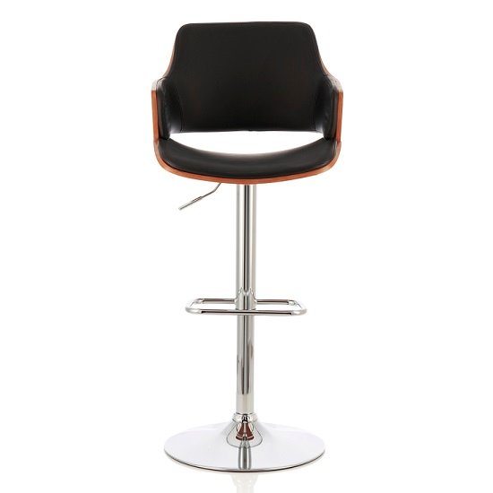 Finnley Bar Stool In Walnut And Black PU With Chrome Base