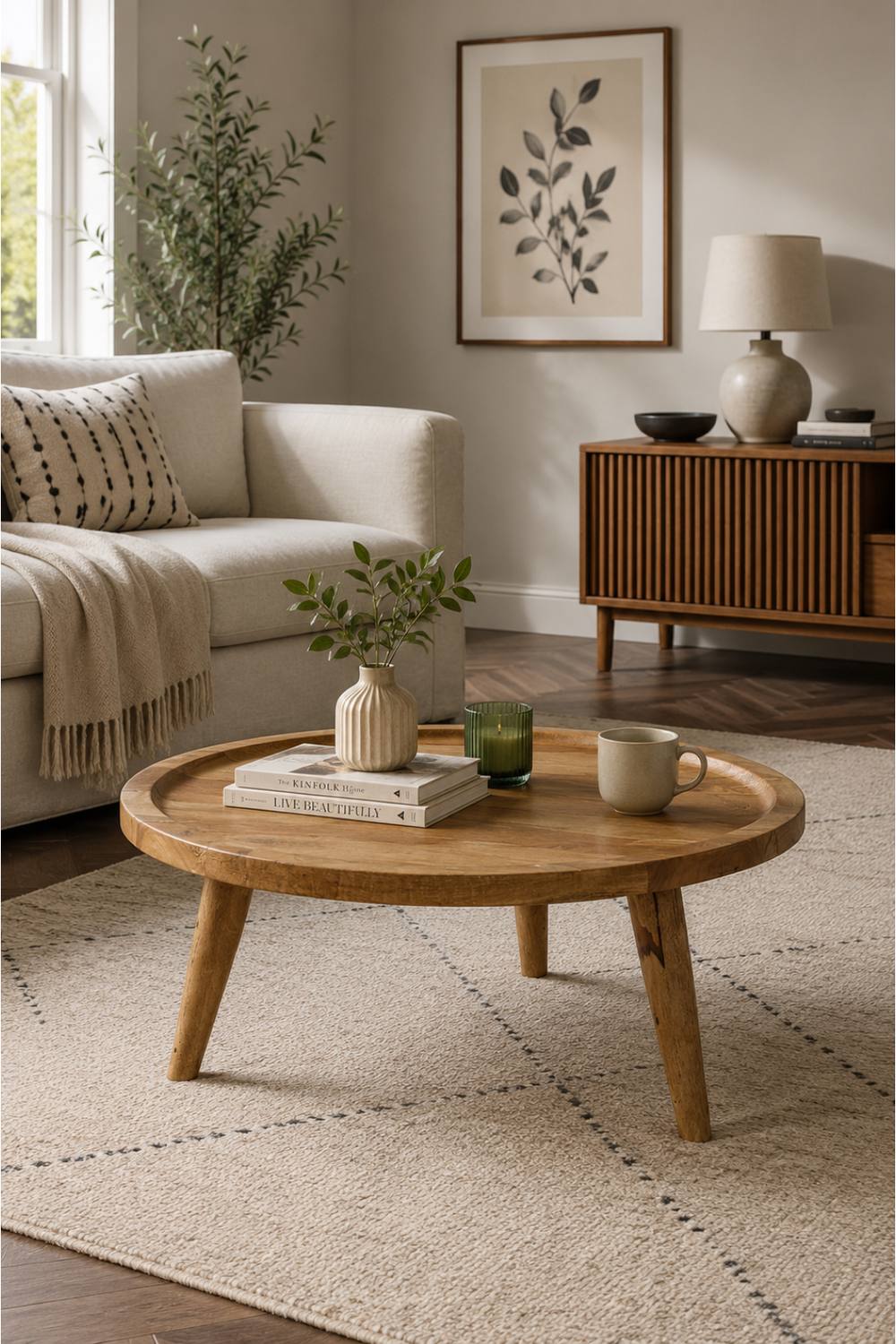 IH Design Cliddesden Light Mango Wood Round Coffee Table 70cm in Natural