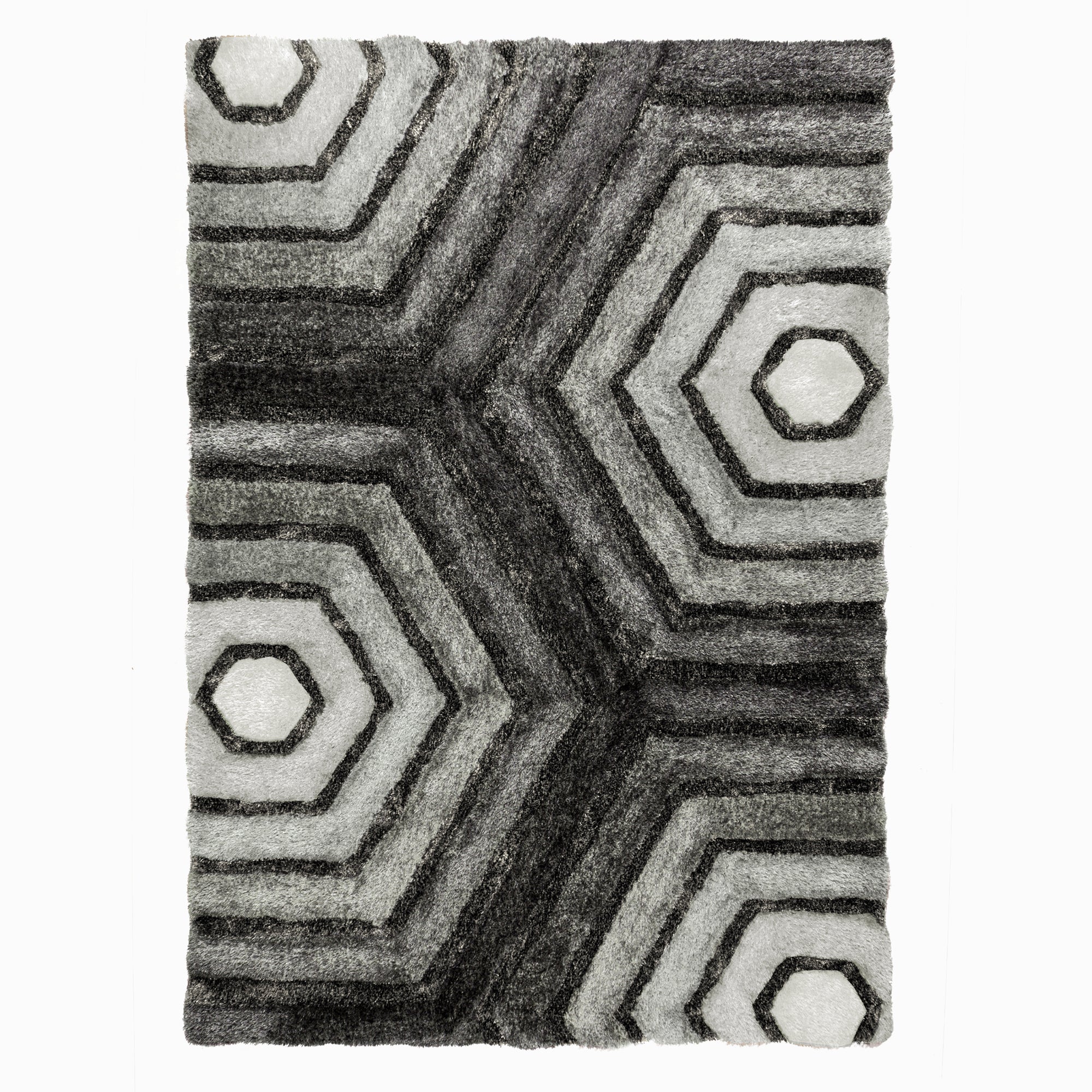 Hexagon Geometric Rug Grey, Black and White