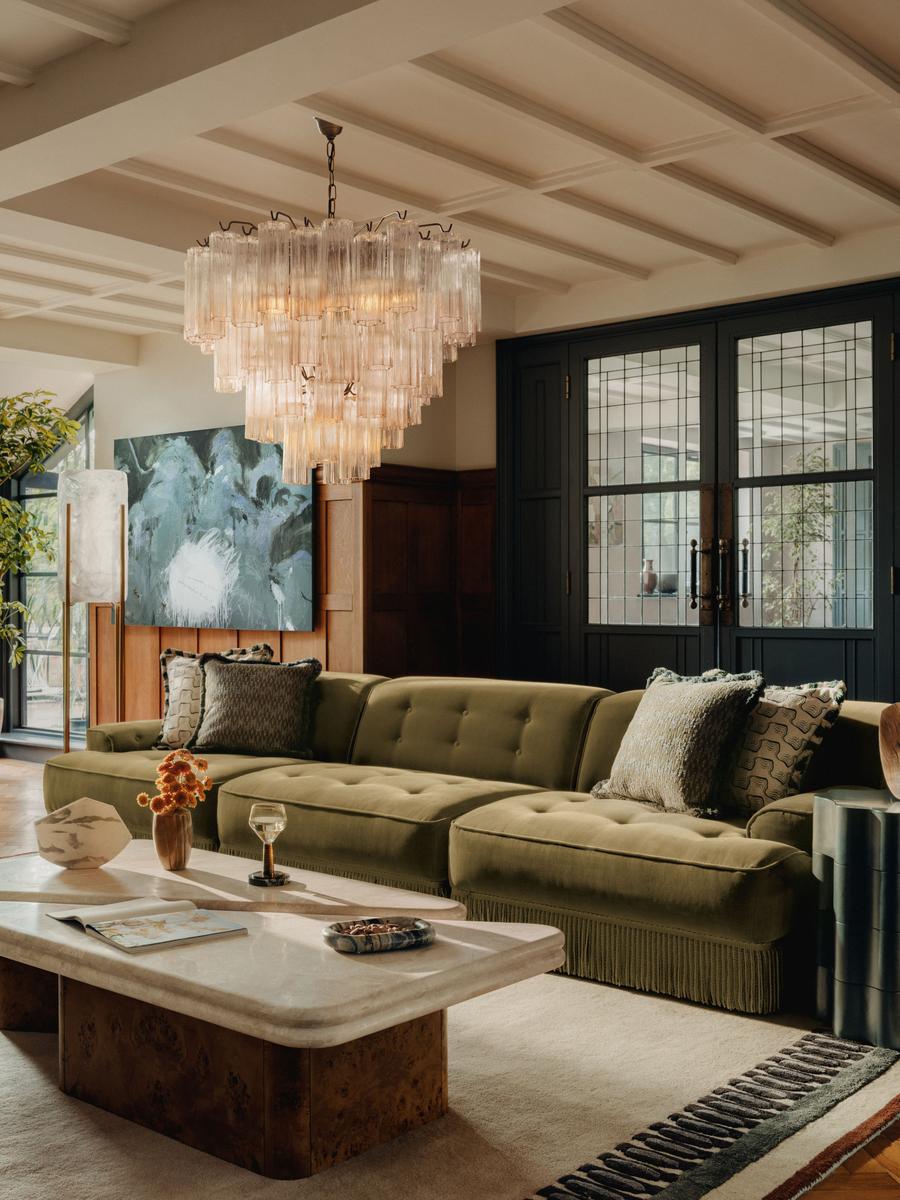 Elowen Modular Sofa, Four Seater, Velvet, Lichen