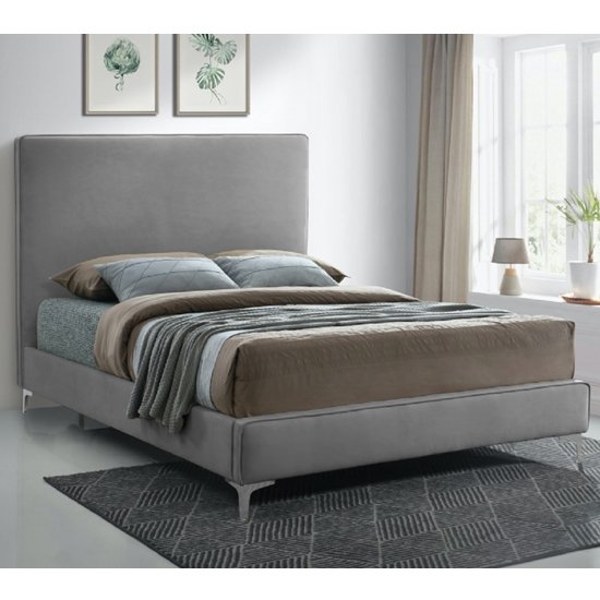 Glenmoore Plush Velvet Upholstered Super King Size Bed In Steel