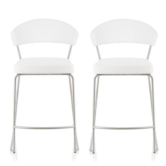 Adelina Contemporary Bar Stool In White Faux Leather In A Pair