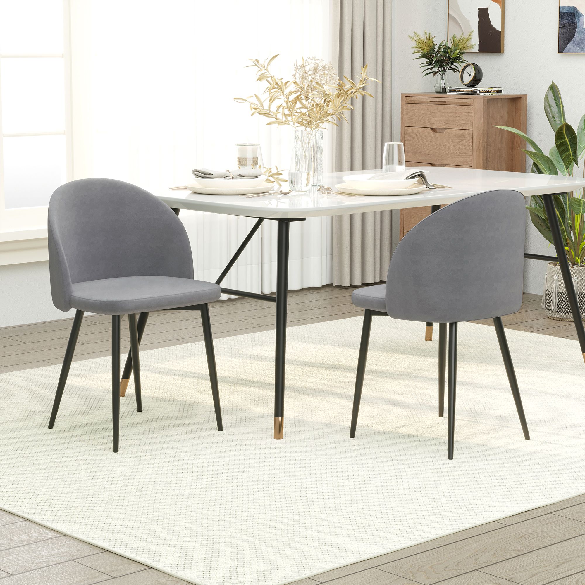 HOMCOM Modern Upholstered Fabric Bucket Seat Dining Chairs Set of 2 in Grey