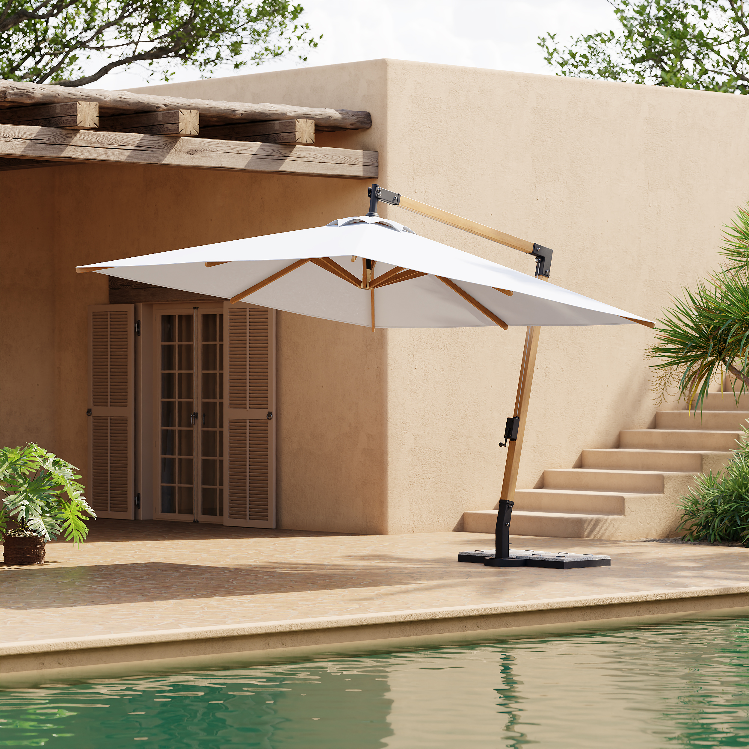 Tevara 3048 mm Patio Cantilever Umbrella Adjustable Height Outdoor Sun Umbrella for Pool / Beach in White