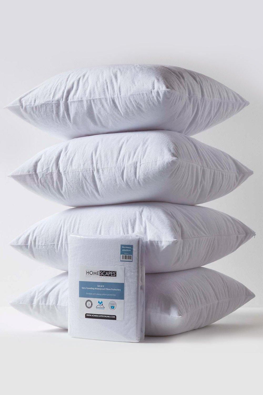 Homescapes Terry Towelling Waterproof Pillow Protectors 65 x 65 cm, Pack of 4 in White