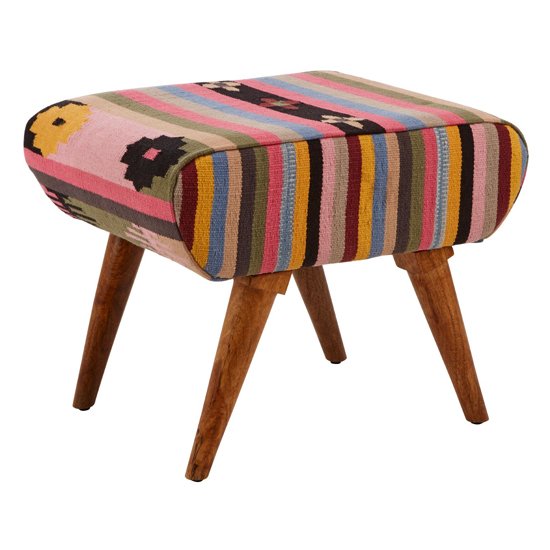 Cafenos Fabric Footstool In Multicolour With Oak Legs