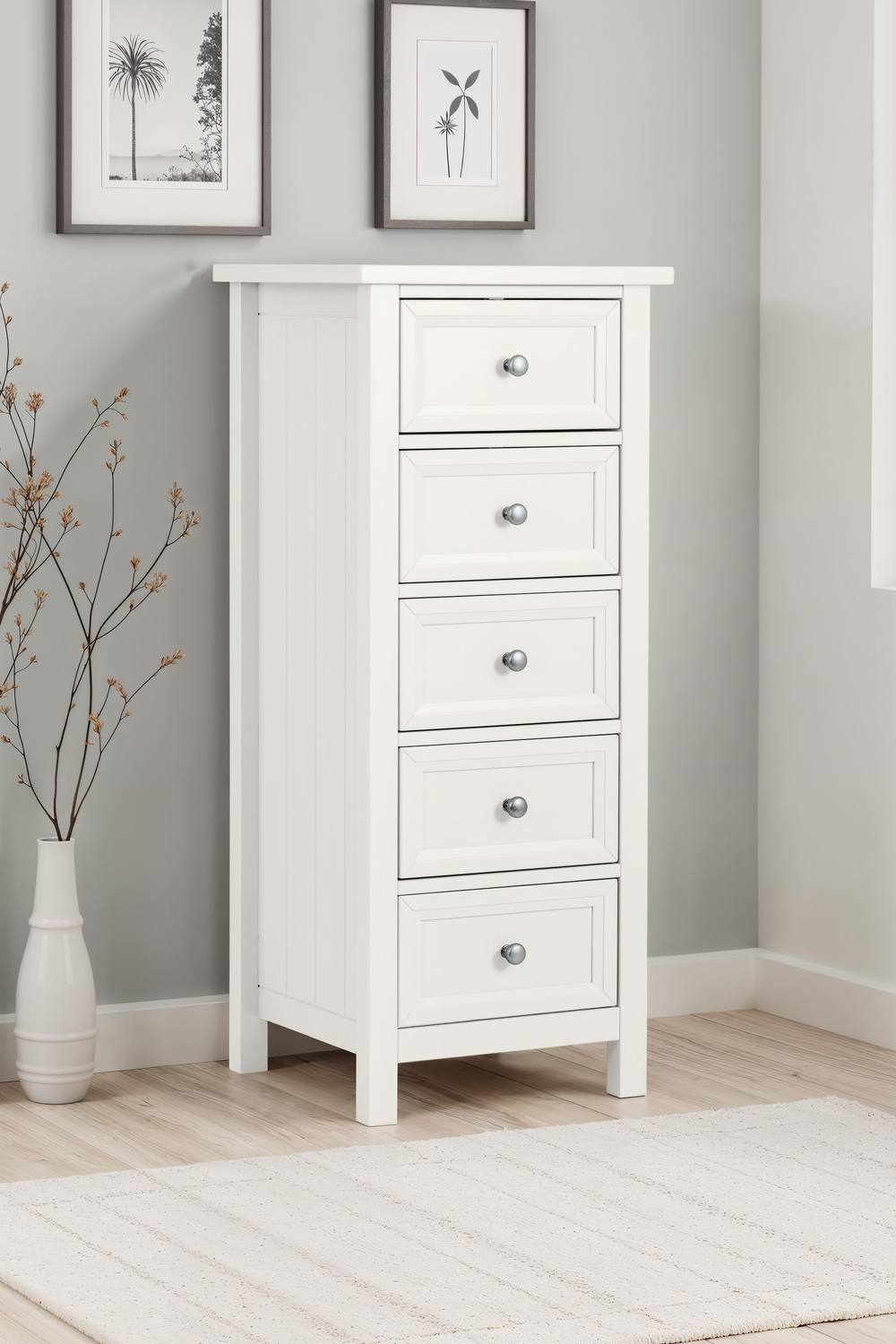 Julian Bowen Maine 5 Drawer Tall Chest in White