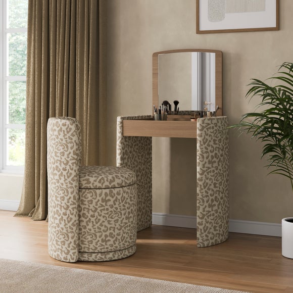 Frankie Leopard Print Compact Dressing Table Set with Mirror and Stool