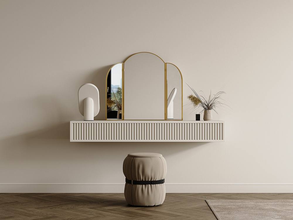 Vente-unique Golden Metal Barber Mirror - L. 85 X H. 70.5 Cm - Golden - QIANA in Gold