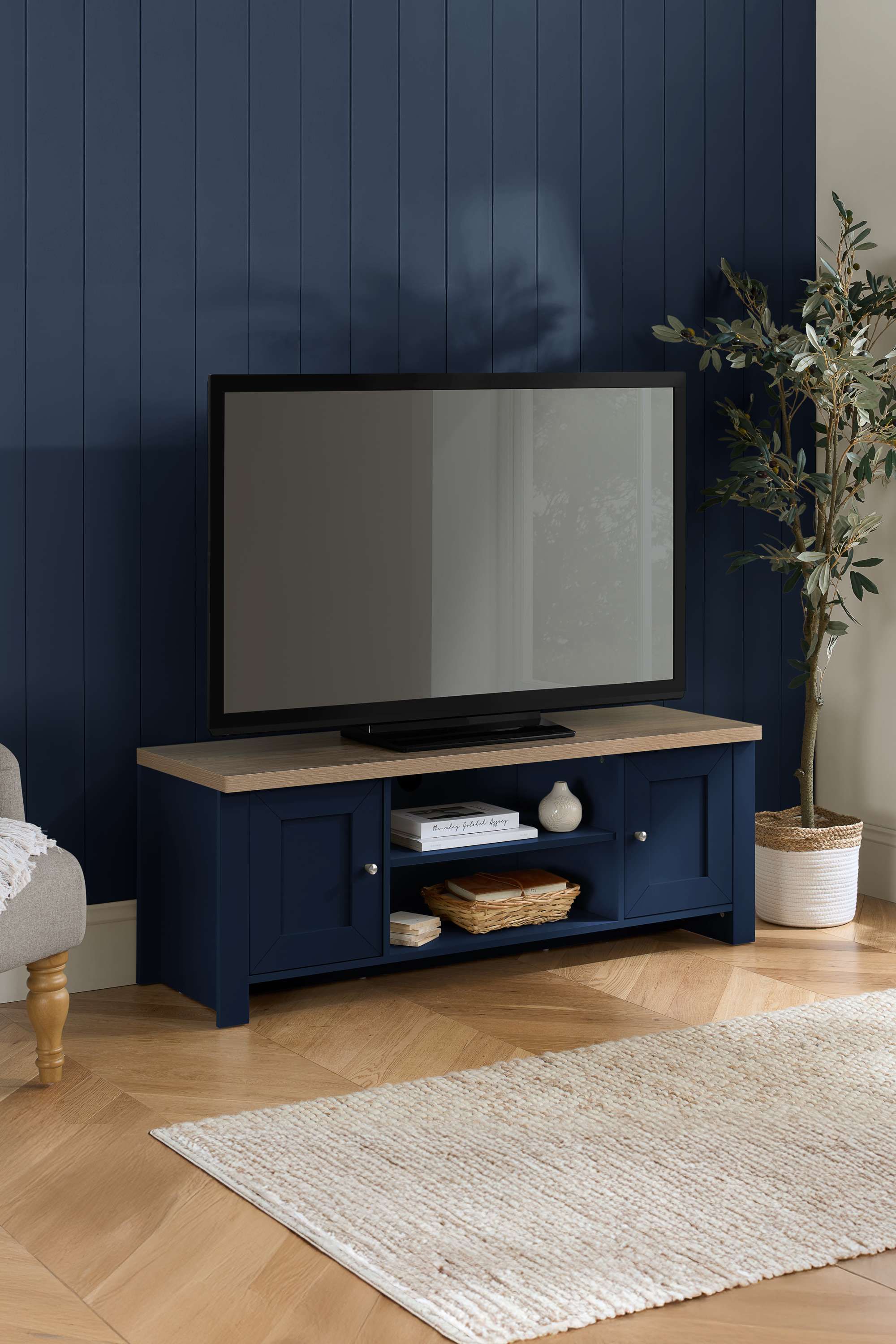 Birlea TV Unit Blue Oak Highgate Large Entertainment Navy Farmhouse Shabby Chic