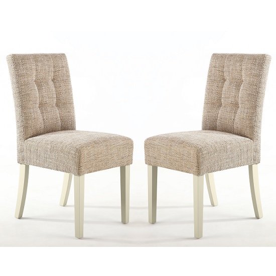 Catria Dining Chair In Tweed Oatmeal With Cream Legs In A Pair