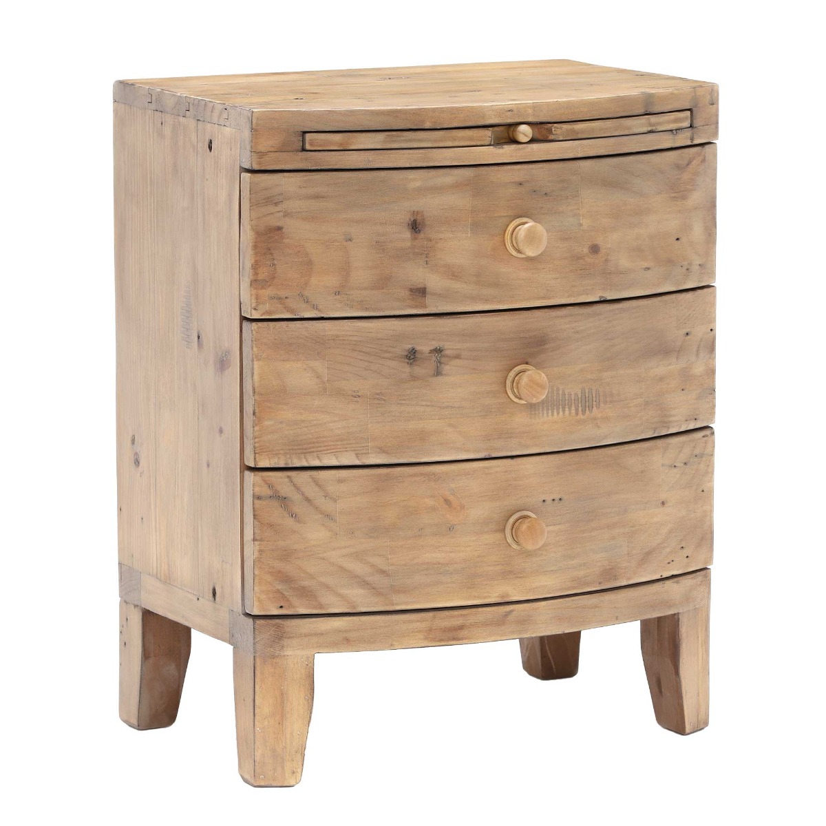 Lewes Reclaimed Wood 3 Drawer Wide Bedside, Wheat